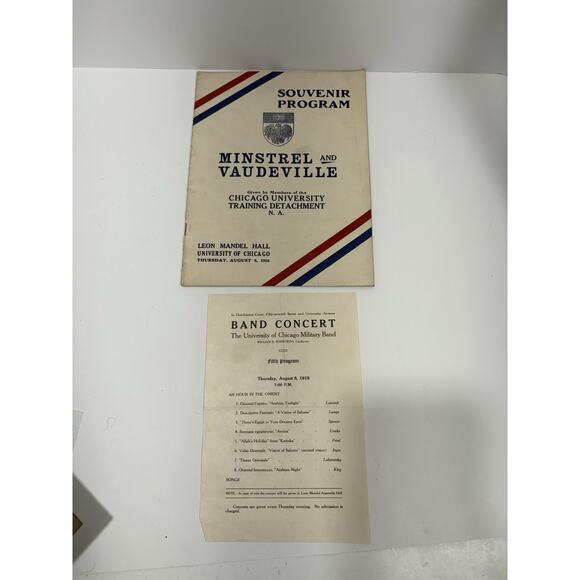 Minstrel and Vaudeville Souvenir Program Band Concert Chicago Univ Training 1918